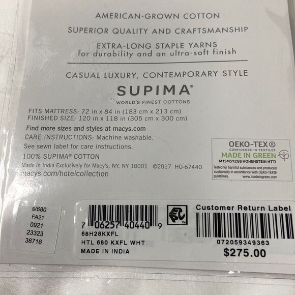 Hotel Collection 680 Thread Count 100% Supima Cotton Extra Deep Flat Sheet - Picture 4 of 4